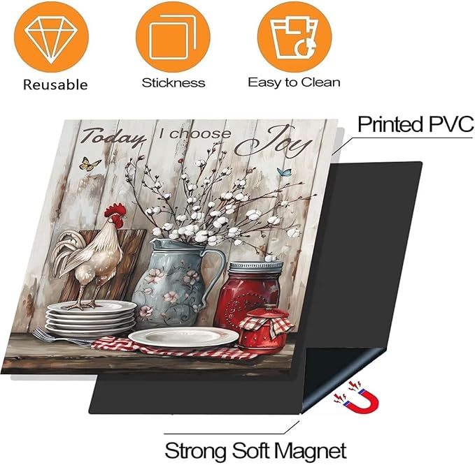 Generic Pastoral Style Vase Kapok Flower Dishwasher Sticker Kitchen Decor Magnet Cover for Door,Rustic Floral Farmhouse Rooster Refrigerator Magnetic Panel Decals for Home Appliances,23x26 in