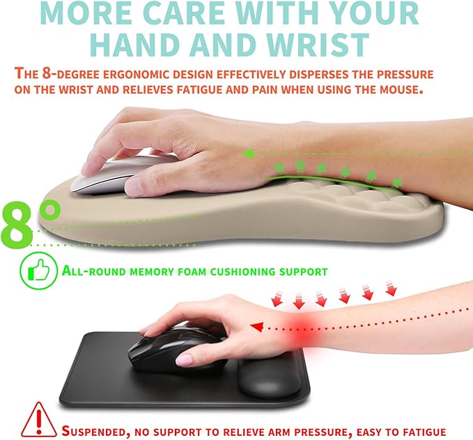 Kuosgm Ergonomic Mouse Pad Wrist Support with Memory Foam Massage Bulge, Carpal Tunnel Pain Relief Mousepad Wrist Rest for Mouse(12x8 inch, Apricot)