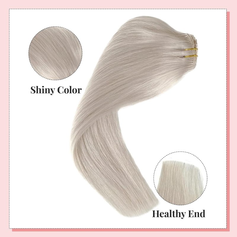 Real Human Hair Clip-In Extensions - Ice White Remy, 18 Inch, 7 Pieces, 70G