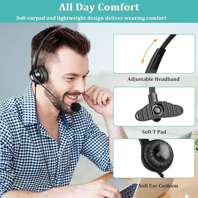 Callez 3.5mm Jack Cell Phone Headset with Microphone Noise Cancelling for PC Laptop, Wired Computer Headphones for iPhone Android Zoom Home Office Work School Classroom, in-line Control, Comfort-Fit