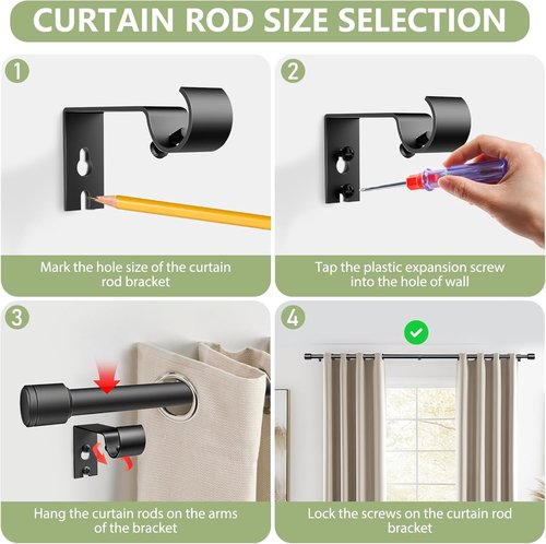 Adjustable Black Curtain Rods by [Brand Name] - 5/8” Diameter, 30-120 Inch for Windows | Perfect for Small Curtains