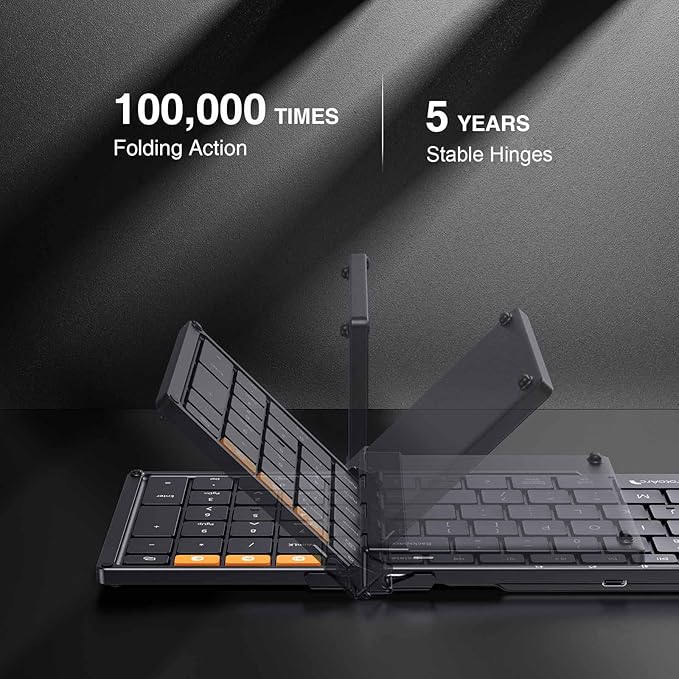 ProtoArc Foldable Bluetooth Keyboard, XK01 Full-Size Portable Wireless Keyboard for Travel, 105 Keys, 0.65" Keycaps, Multi-Device Sync for iPad Tablet Smartphone Laptop PC Windows iOS Android, Black