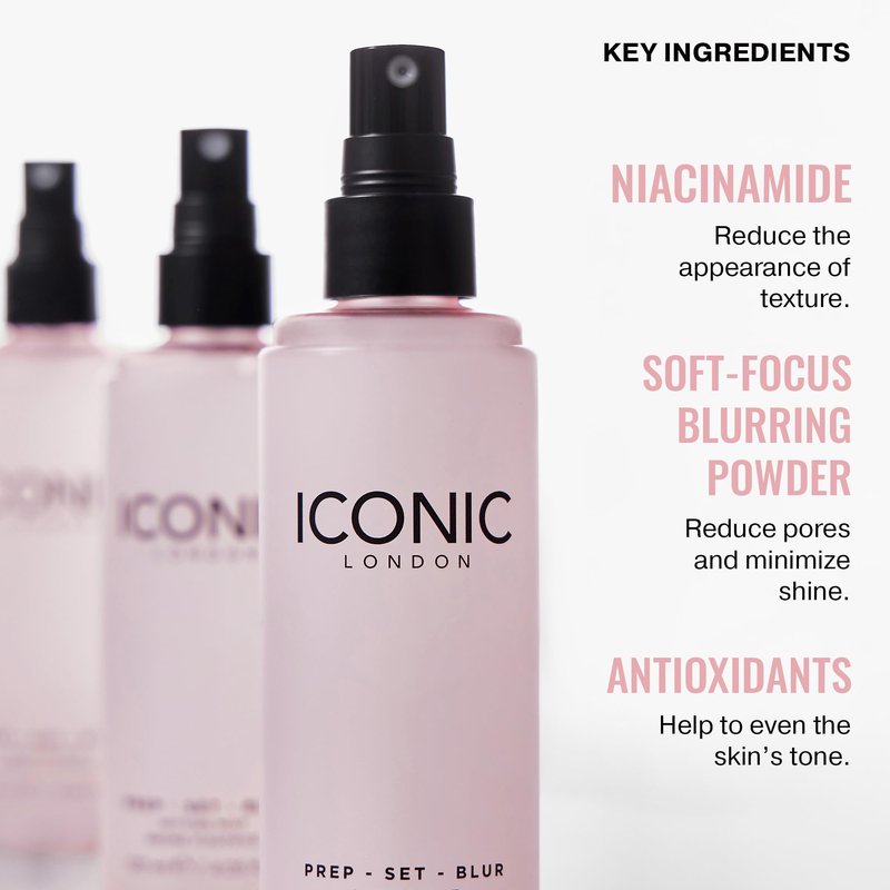 ICONIC LONDON Prep Set Blur Setting Spray | Makeup Fixing Spray, Blurs Imperfections and Gives Skin a Radiant Glow, Vegan Makeup, 120 mL / 4.05 Fl Oz.