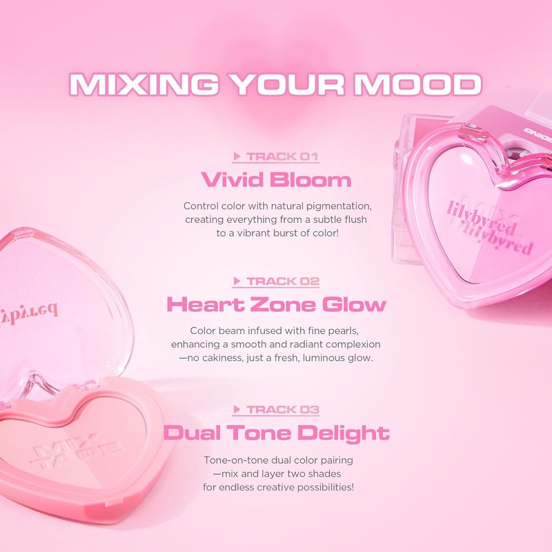 Lilybyred Luv Beam Cheek Duo - Heart-Shaped Korean Dual-Tone Powder Blush | Blendable Soft Glow, 0.14 oz (02 Joy Beam)