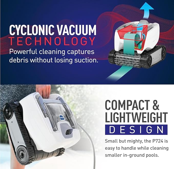 Polaris P724 Robotic Pool Cleaner, Lightweight Energy-Efficient Cleaner Perfect for In-Ground Pools up to 36-Feet, Cleans in as Little as 2.5 Hours