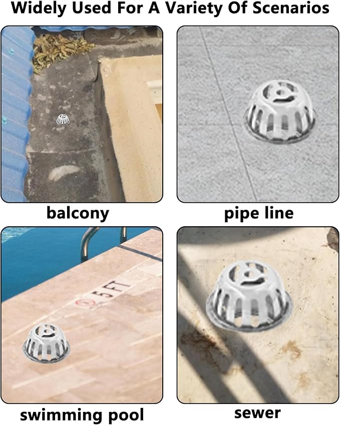 Roof Floor Drain,SAFYY 304 Stainless Steel Roof Drain Dome,Balcony Roof Dome Drain Cover,Yard Outdoor Anti Blocking Strainer,Gardens Gutter Cleaning Tool,Rain Bucket Drainage Parts (2, 110mm/4.3")
