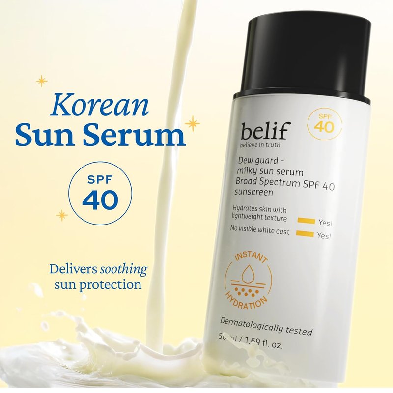 Belif Milky Niacinamide Sunscreen SPF 40 - Lightweight Invisible Sun Serum with 7 Types of Hyaluronic Acid | Hydrating Makeup Primer (1.69 fl. oz)