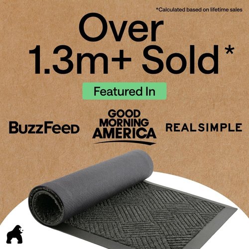 GORILLA GRIP Waterproof All-Season WeatherMAX Doormat - Natural Rubber, Stain Resistant, 29x17 Gray Diamond