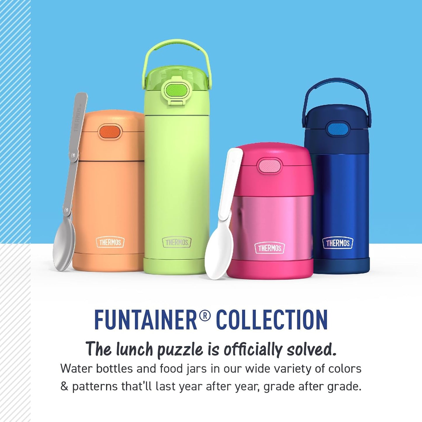 THERMOS FUNTAINER Water Bottle - 12 Ounce Kids Stainless Steel Insulated Bottle with Straw | Rainbow Dreams