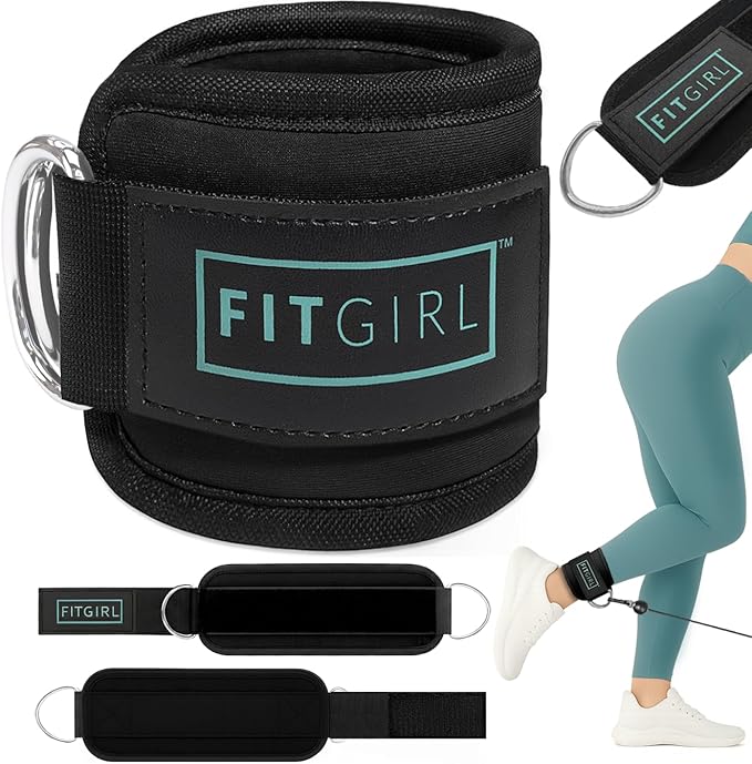 FITGIRL Ankle Strap for Cable Machine – Premium Padding and Comfort for Cable Exercise Machines, Cable Exercise Attachment for Home & Gym, Glute Workouts - Kickbacks, Leg Extensions, Hip Abductors - Black Mint - Pair
