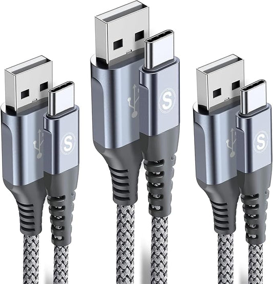 sweguard USB Type C Charger Cable [3Pack,6.6ft+6.6ft+3.3ft] iPhone 17 Charger Nylon Braided Cord for iPhone 17 16 15 Pro Max Samsung Galaxy S26 S25 S24 S23 S22 S21 S20 Note 20 10 A53 A54 Pixel LG Moto