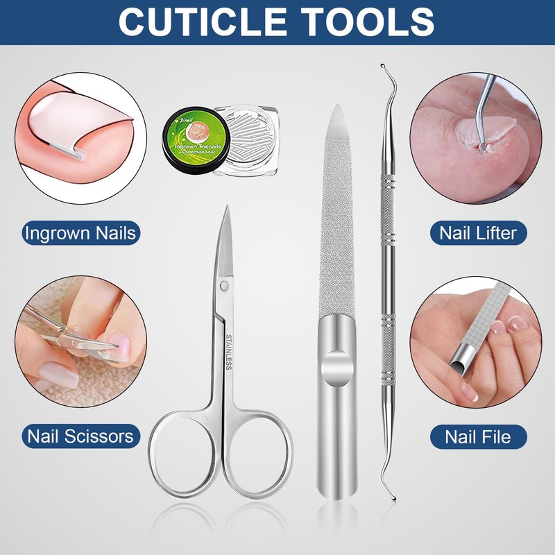 DUAIU 7Pcs Toenail Clippers for Thick Nails, Angled Head Large Nail Clippers for Senior, Heavy Duty Ingrown Toenail Clipper Sets with Wide Jaw, Sharp Nail Clipper Kits for Men and Women, Long Handle