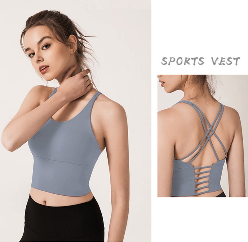 Redqenting Longline Sports Bra for Women with Removable Padded,Sexy Criss Cross Back Strappy Yoga Bras Workout Tank Tops Aegean Blue