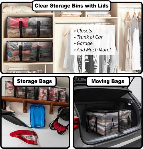 ClearSpace Heavy Duty Moving Bags - Large Storage Bags with Backpack Straps & Zippers | 8 Pack for Easy Packing