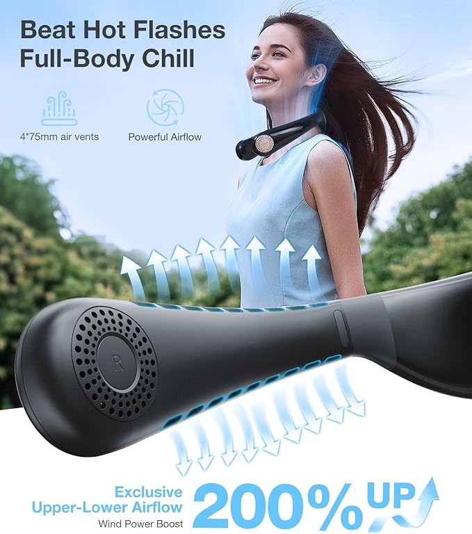TORRAS COOLiFY Air 2026 Upgraded Neck Fan Air Conditioner, Dual-Airflow Pro Cooling, Ultra Light Portable Fan Rechargeable, Personal Cooling Fan Travel Essentials, Gift for Dad Husband Father, Black