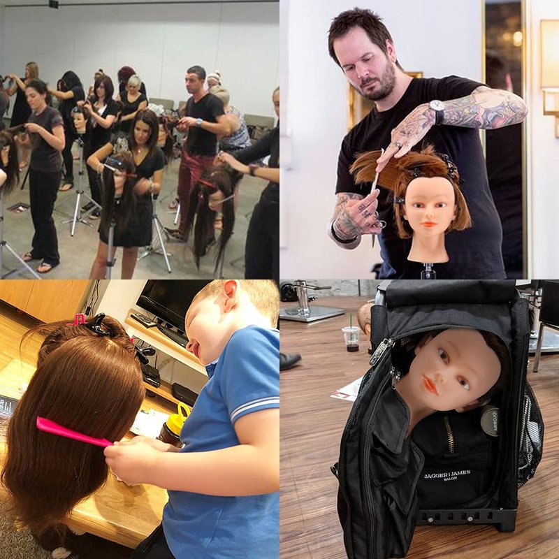 CZFY Cosmetology Mannequin Head with 100% Real Human Hair and Adjustable Stand 22-24” for Braiding Hair Styling Training Hairart Barber Hairdressing Fashion Salon Display