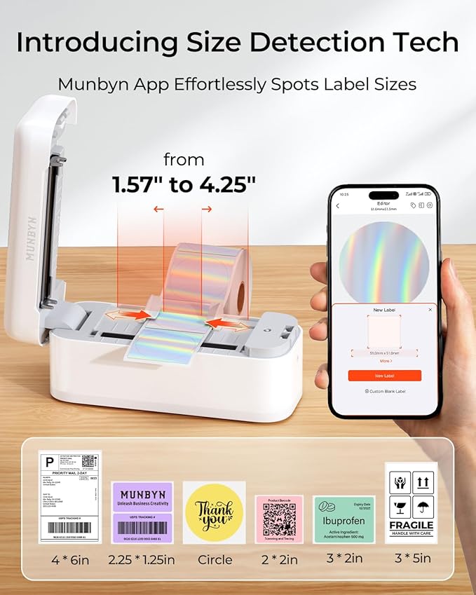 MUNBYN Bluetooth Thermal Label Printer RealWriter RW402B, 4x6 Shipping Label Printer for Small Business, Compatible with Android, iPhone and Windows, Mac, Chromebook