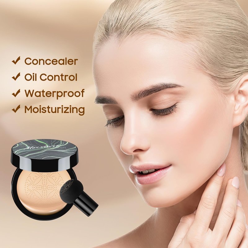 Ursoulney Mushroom Head Air Cushion CC Cream - tattoo cover up makeup is as soft as the skin, sponge head becomes bigger and softer (Natural)