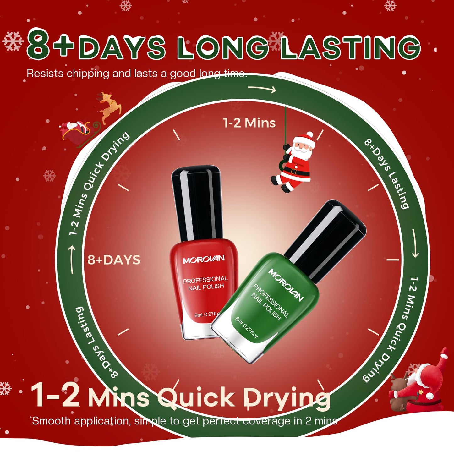 Morovan Christmas Nail Polish Set: 2026 Glitter Gifts Ideas Red Green Gold Silver Fingernail Polish Kit Winter Quick Dry Regular Nail Polish Pack Manicure for Women Girls Holiday Party