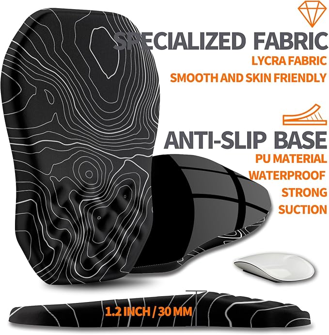 Armanza Ergonomic Slope Mouse Pad Wrist Support, Wrist Rest Mousepad for Carpal Tunnel Pain Relief with Massage Bulge and Slow Rebound Memory Foam (12x8 inch, Black Contour Lines)