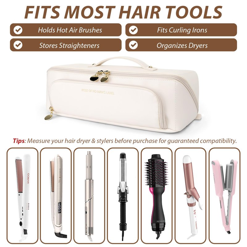 Linpr Hot Hair Tools Travel Bag with Heat Resistant Silicone Mat, 2 in 1 Hair Dryer Storage Bags, Women Travel Essentials Organizer Case for Curling Irons, Straighteners, Hot Air Brushes (White)