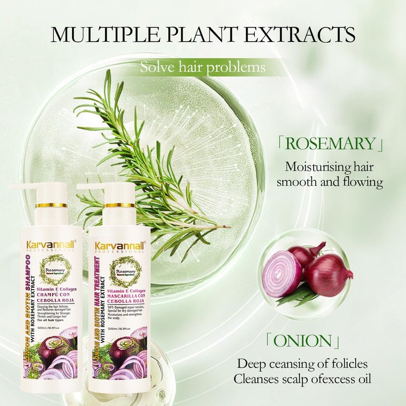 Rosemary Biotin Shampoo & Hair Mask Set | Onion Extract, Collagen & Vitamin E Anti-Thinning, Anti-Hairfall Shampoo and Deep Conditioner Set for Dry, Damaged Hair, Sulfate & Paraben Free 2 x 16.9 fl oz