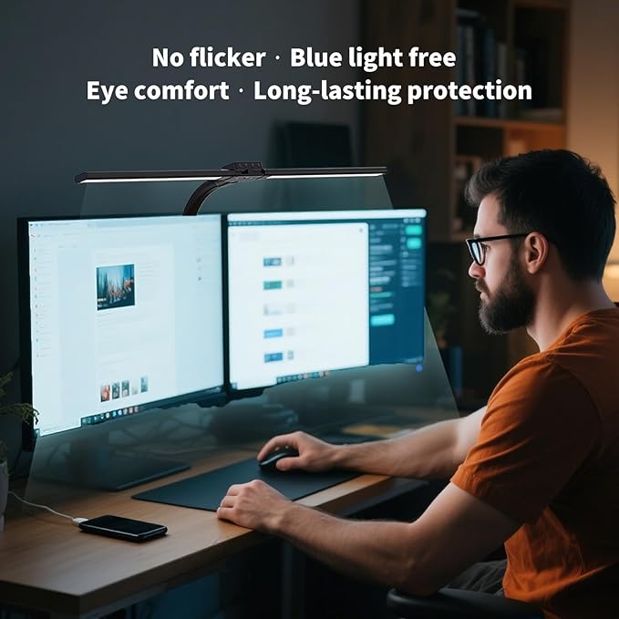 CRLIVOING Full Spectrum LED Desk Lamp, Sun Lamp 15W Eye-Caring Table Light with CRI≥95, Flicker-Free, Low Blue Light, 2700K-6500K, Stepless Dimming, 360° Arm, Clamp Base for Office & Study
