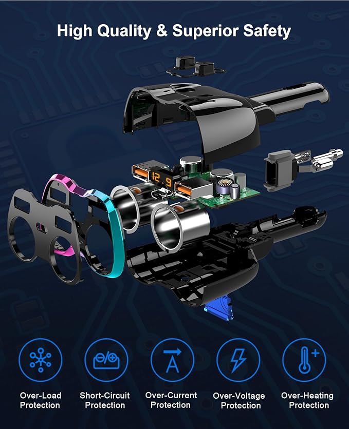 2026 Upgraded Cigarette Lighter Splitter, SUPERONE 180W 2-Socket Cigarette Lighter Adapter with Dual QC3.0 and 20W PD USB C Car Charger Splitter for GPS/Dash Cam/Laptop/iPad/iPhone 17/16/15/14/13/12