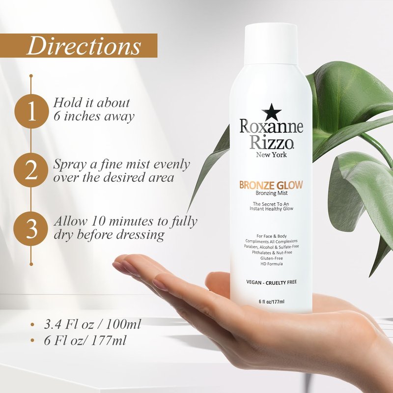 Bronze Glow Duo By Roxanne Rizzo - Celebrity Choice Bronzer - Refreshing Hydrating Mist - Face & Body - Blends with All Skin Tones - TSA Approved Travel Size (100ml) - Includes 177ml & 100ml Bottles