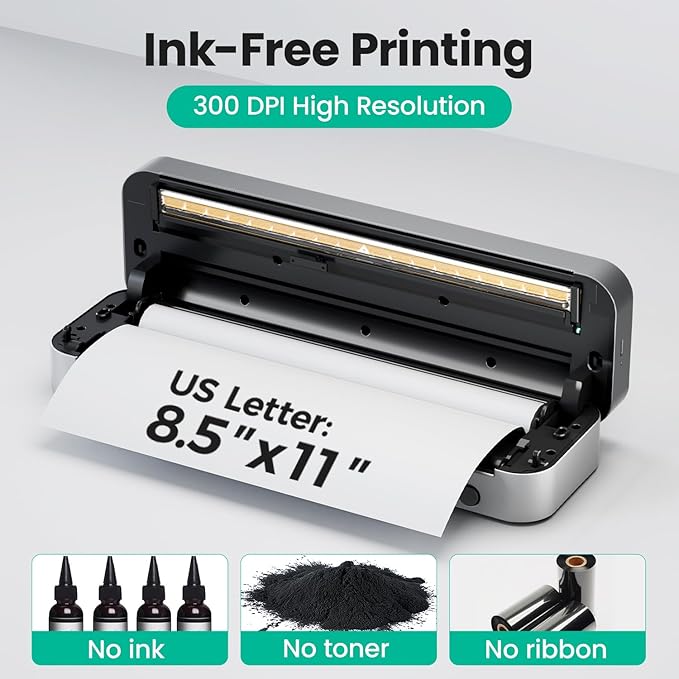 CamScanner P1 Pro Thermal Printer, Large Format Portable Bluetooth Inkless Printer with 1 Roll Paper 8.5x11 Inch, Compatible with iPhone ＆ Computer,Home Office Essentials