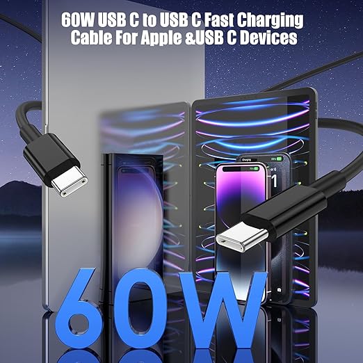 LOFPYE 2-Pack Black 10FT 60W USB C to USB C Cable, Type C Fast Charging Cable for iPhone Air 17 16e 16 15 Pro Plus Pro Max，for Galaxy S25/S24, for iPad Pro/Air/mini, for MacBook Pro/Air and More