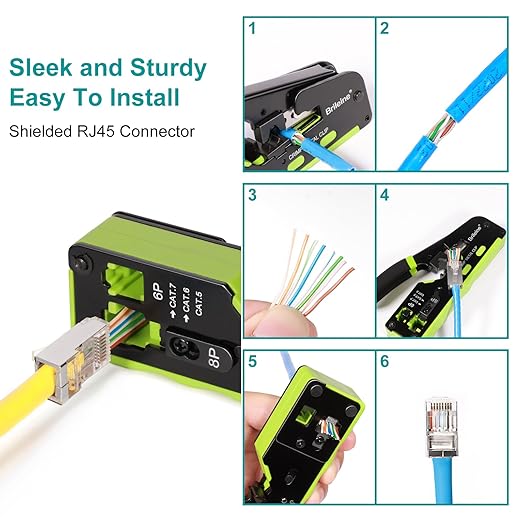 Brileine 100-Pack Cat 6 Pass Through Shielded RJ45 Connectors with RJ45 Boots Cover (Cat6 Connector/ Cat5e Connector/Ethernet Ends/Cat 6 Ends/ RJ45 Modular Plugs) for Solid or Stranded STP Cable