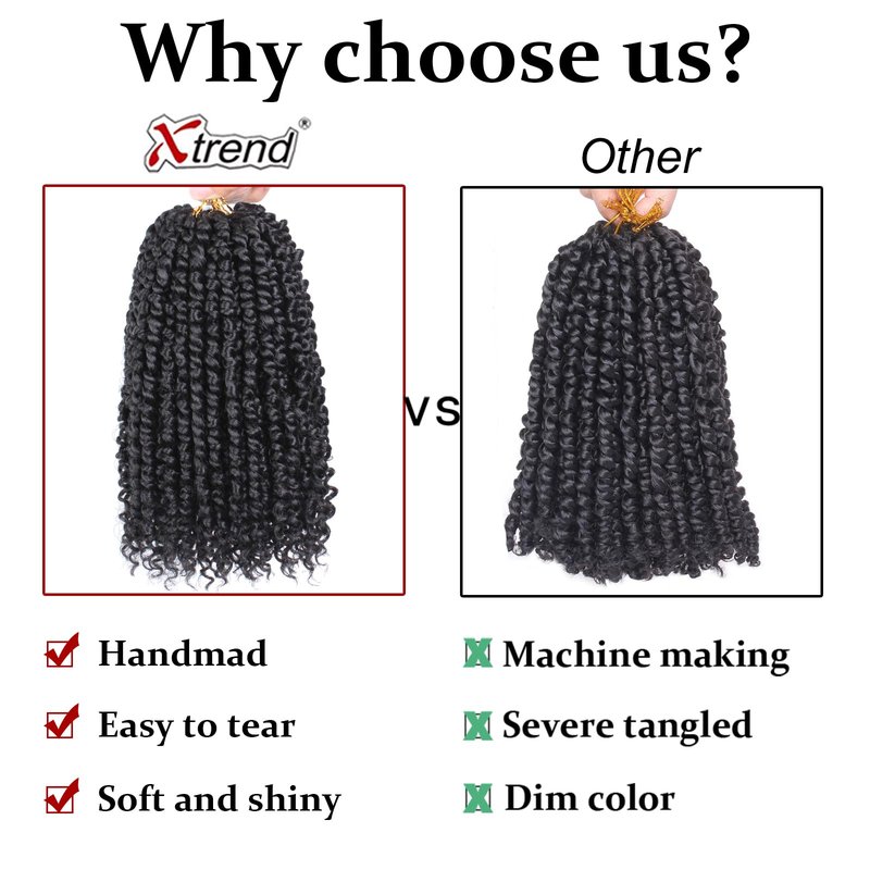 Xtrend 8 Packs Pre-twisted Passion Twist Crochet Hair 18 Inch Natural Black Pre-looped Crochet Braids Hair For Women Bohemian Synthetic Passion Braiding Hair Extension (8packs, 1B#)