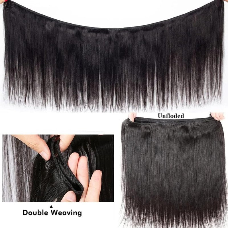 Straight Human Hair Bundles 14 16 18 Inch Trippy Hair Quick Weave 3 Bundles Human Hair 100% Unprocessed Raw Brazilian Virgin Hair Extensions for Black Women Natural Color
