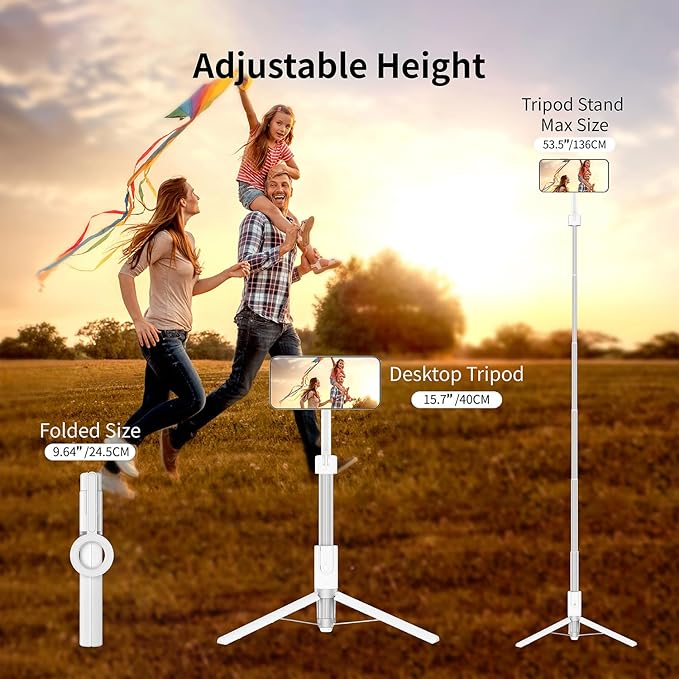 SEAJIC Magnetic Phone Tripod for iPhone 54" Selfie Stick Tripod with Remote and Metal Ring, Phone for Video Recording, Cell Phone Mount Stand for Cellphone (White, 54in)