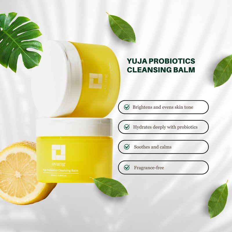 OVANG Yuja Probiotics Cleansing Balm – Makeup Remover & Hydrating Cleanser – Fragrance-Free, Brightening & Soothing for All Skin Types, Korean Skincare (100ml / 3.38 fl.oz) Step1