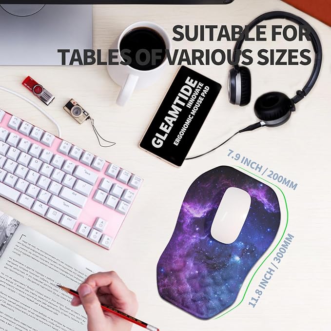 Gleamtide Ergonomic Raised Mouse Pad Wrist Support with Bilateral Slope Memory Foam Mousepad for Wrist Rest and Carpal Tunnel Pain Relief 11.8x7.9〃Galaxy
