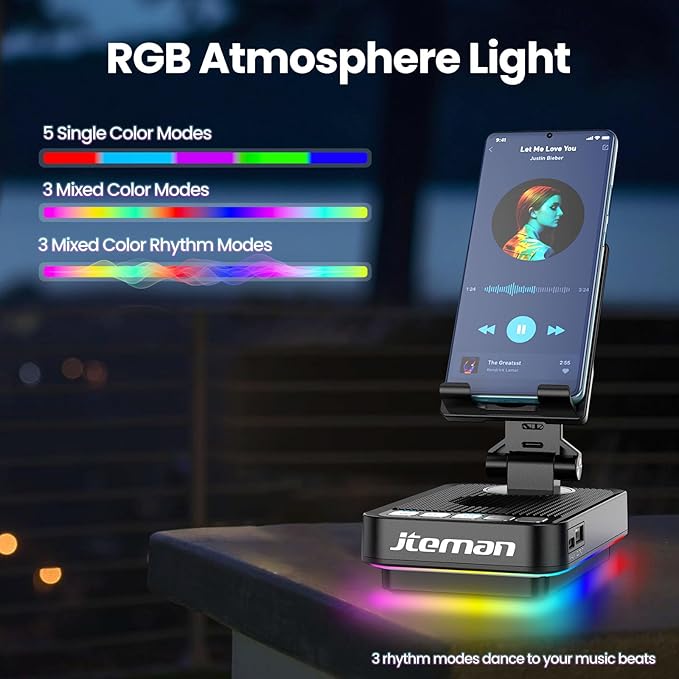 JTEMAN Gifts for Men Women Phone Stand Bluetooth Speaker with Light and Charging Function, 360 Rotating Phone Holder Cool Tech Gifts for Dad Mom Husband Unique Birthday Gift Ideas