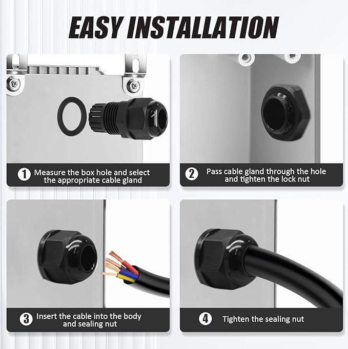 Kyuionty 12 Pcs 1/2" NPT Nylon Cable Glands, Grey Strain Relief Cable Cord Connector IP68 Waterproof Junction Box Wire Protectors Adjustable for 6-12mm Cable Diameter