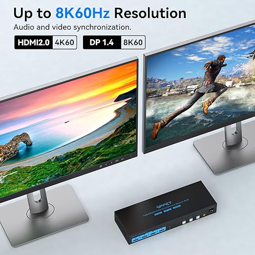 4K@120Hz Kvm Switch 2 Monitors 3 Computers 8K@60Hz HDMI Displayport Dual Monitor KVM Switches 3 Ports for 3 PC Share Mouse Keyboard and 2 Screens with USB 3.0 Cables and Extended Controller
