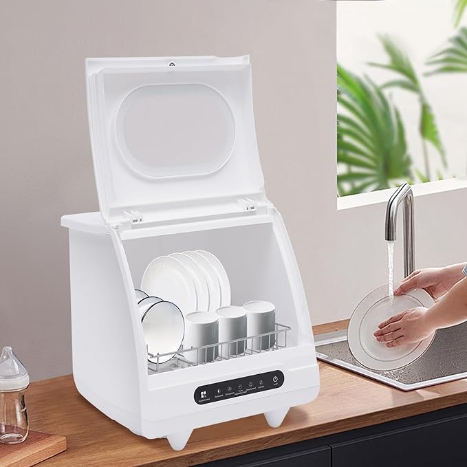 Countertop Dishwasher, 800W Portable Mini Dishwasher with 5 Wash Programs Fully Automatic Dishwashing Machine 360° Rotation Flushing Low Noise for Homes, Dormitories, RV