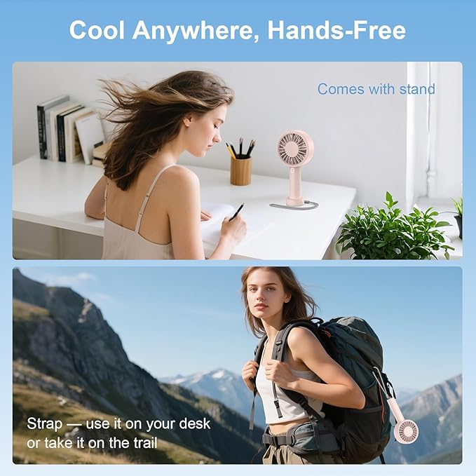 Mizong Mini Fan Portable Handheld Fan USB Rechargeable Personal Fan with Base 10H Long Lasting Battery Mini Pocket Cooling Fan for Desktop Travel Outdoor Vacation Concert Lash Makeup Use