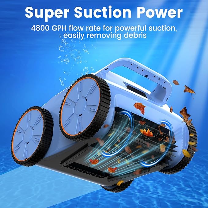 (2025 Upgraded) Pool Vacuum for Inground Pools, Cordless Robotic Pool Cleaner with Floor, Wall and Waterline Cleaning, Above & In-Ground Pools up to 2200 sq.ft, Blue