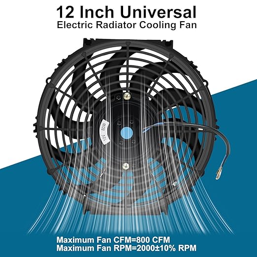 FSBCGT 2PCS 12 Inch Universal Slim Fan Push Pull Electric Radiator Cooling 12V 80W Mount Kit Black
