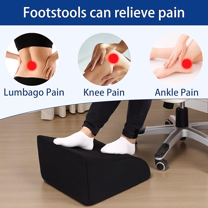 Opuvidity Foot Rest for Under Desk at Work, Ergonomic Under Desk Footrest with Washable Cover for Office, Home & Gaming Leg Elevation Pillow Black