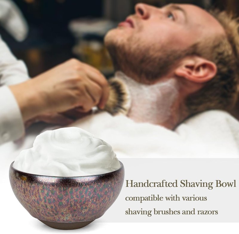 Ceramic Shaving Bowl for Men - Jian Zhan Glaze Wet Shave Mug | Purple Lathering Bowl