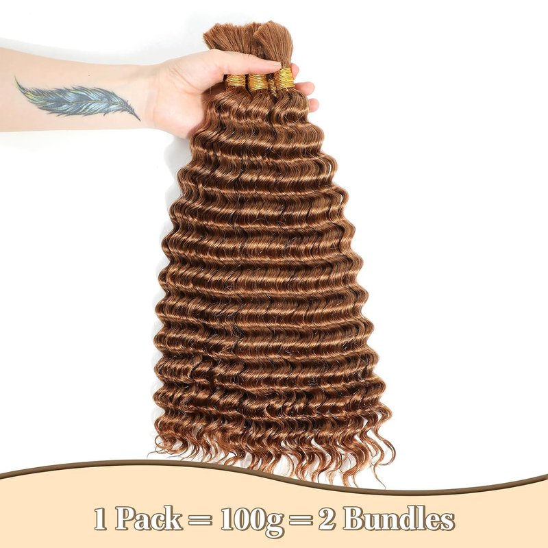 Cklikeb Braiding Human Hair 100g 24 Inch Color 30# Deep Water Wave Bulk Human Hair for Braiding No Weft Brazilian Virgin Deep Curly Human Hair Extensions for Boho Braids (Color30, 24 inch,100g)