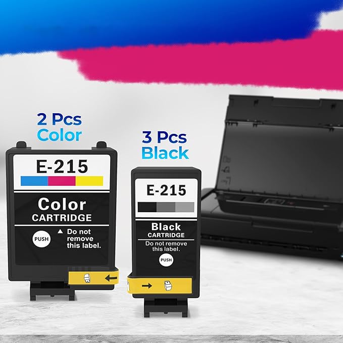 5-Pack Printer Ink Cartridges – 215 Ink Cartridges 3 Black and 2 Tri-Color | Easy-to-Install Inkjet Printer Cartridge Replacements | Sharp Text & Vivid Colors, Combo Pack for Home & Office Printing