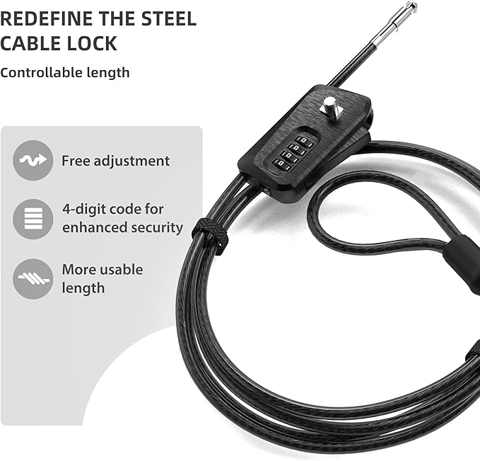 UP Security 6ft Python Cable Lock for Bike, Bicycle, Scooter, Trail Camera Locking, 4 Digit Combination Padlock, Heavy Duty Anti Theft, Weatherproof, Adjustable Steel Cable Lock for Trail Cam, Kayak