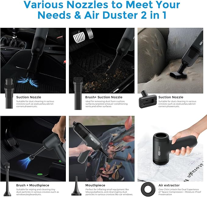 EPROEON EV1395 Cordless Handheld Vacuum Cleaner - 75W 12000Pa Strong Suction, 14-24min Runtime, 0.14L Dust Bin, Multi-Accessories for Stairs, Floors & Narrow Spaces